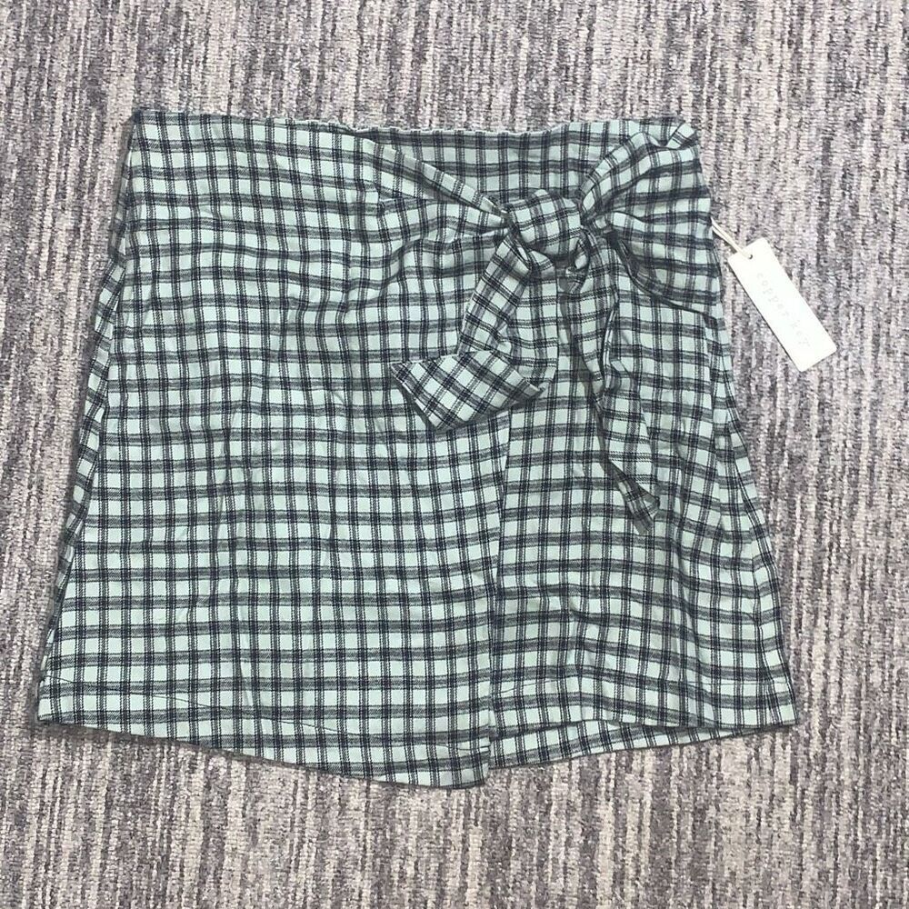 Copper Key Womens Size XL Wrap Skirt Green Black Plaid Side Tie Zip‎ Closure NWT
